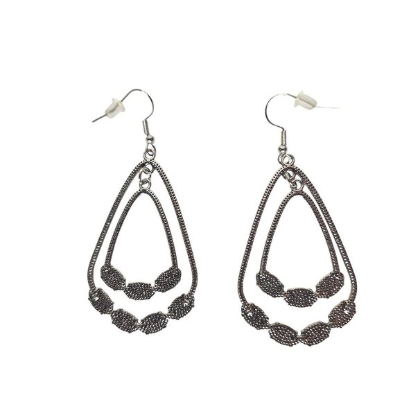 Yellow Gemstone Teardrop Dangle Earrings Silver Tone - Picture 2 of 2